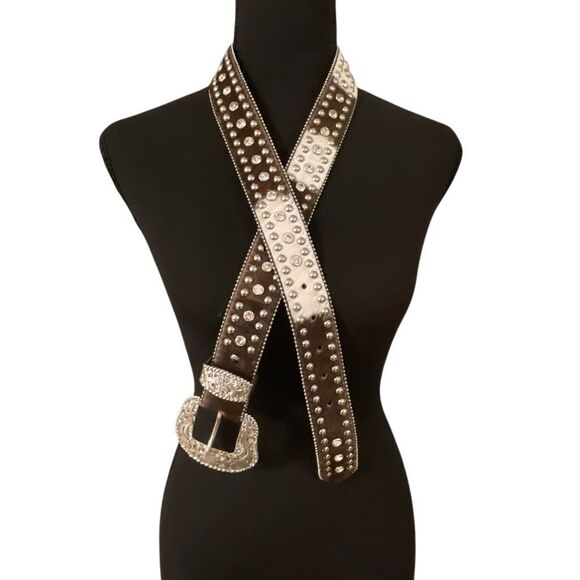 Nocona Women’s Genuine Leather Calf Fur Jewel Studded Western/Cowgirl Belt - Picture 1 of 12